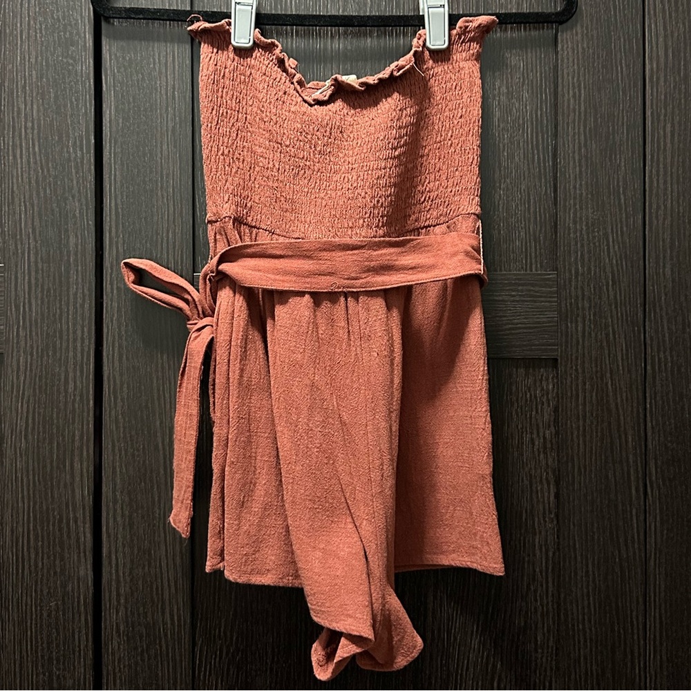 Terracotta Linen Mini Romper - Picture 4 of 12